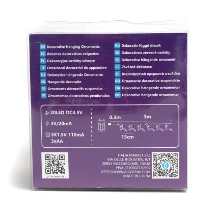 Aigostar - LED julekæde 20xLED/3xAA 3,3m Rensdyr