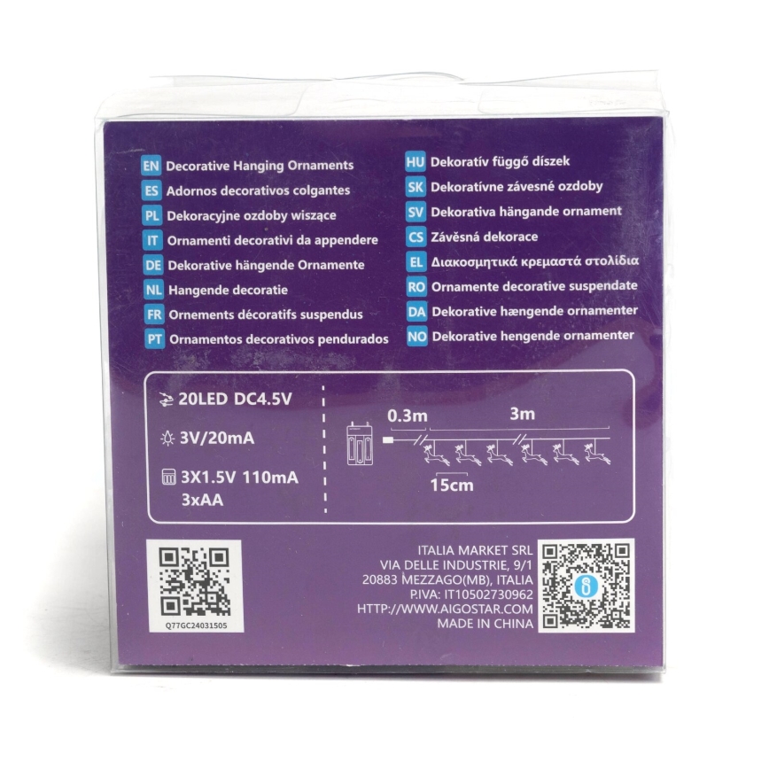 Aigostar - LED julekæde 20xLED/3xAA 3,3m Rensdyr