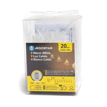 Aigostar - LED julekæde 20xLED/3xAA 3,3m træer