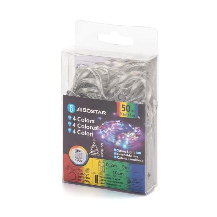 Aigostar - LED julekæde 50xLED/3xAA 5,3m flerfarvet