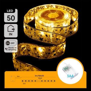 Aigostar - LED julekæde 50xLED/3xAA 5 m varmhvid guld
