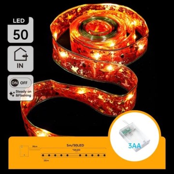 Aigostar - LED julekæde 50xLED/3xAA 5m varm hvid rød