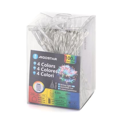 Aigostar - LED Julelyskæde 100xLED/3xAA 10,3m multifarvet