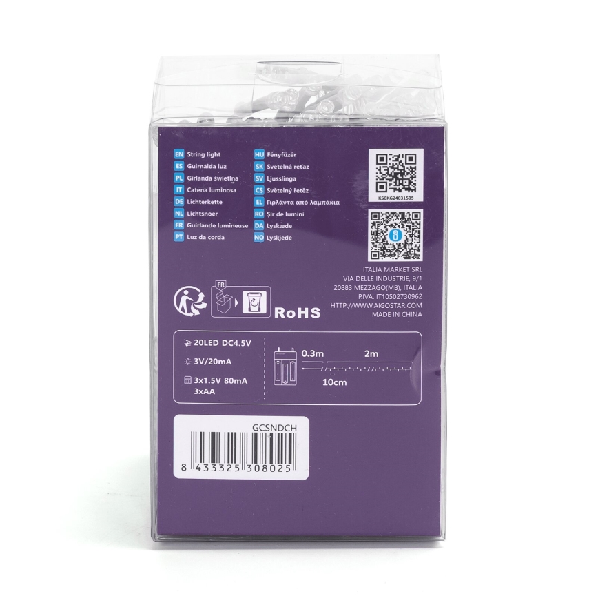 Aigostar - LED Julelyskæde 100xLED/3xAA 10,3m multifarvet