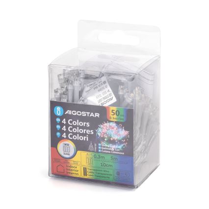 Aigostar - LED Julelyskæde 50xLED/3xAA 5,3m multicolor
