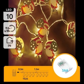 Aigostar - LED julelyskæde 10xLED/3xAA 1,5 m varm hvid Santa Claus