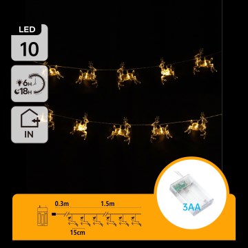 Aigostar - LED julelyskæde 10xLED/3xAA 1,5m varm hvid med hjorte