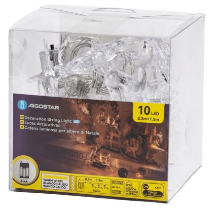 Aigostar - LED julelyskæde 10xLED/3xAA 1,5m varm hvid med hjortemotiv