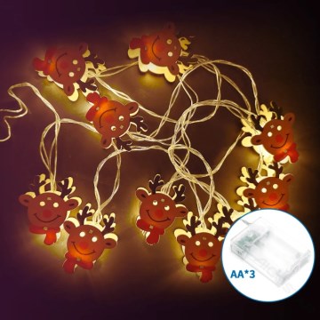 Aigostar - LED Julelyskæde 10xLED/3xAA 1,5m varm hvid rensdyr