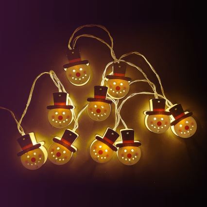 Aigostar - LED julelyskæde 10xLED/3xAA 1,5m varm hvid snemand