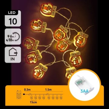 Aigostar - LED julelyskæde 10xLED/3xAA 1,5m varmhvid handske