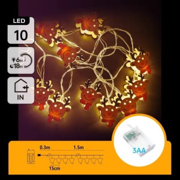 Aigostar - LED-julelyskæde 10xLED/3xAA 1,5m varmhvid rensdyr