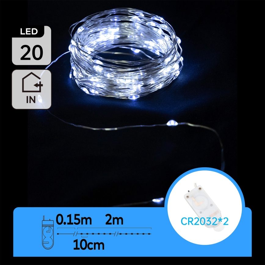 Aigostar - LED-julelyskæde 20xLED/2x3V 2 m kold hvid