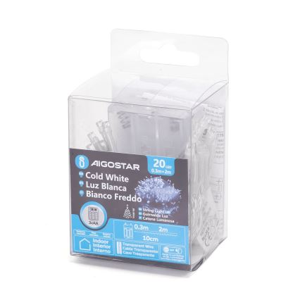 Aigostar - LED julelyskæde 20xLED/3xAA 2,3m kold hvid