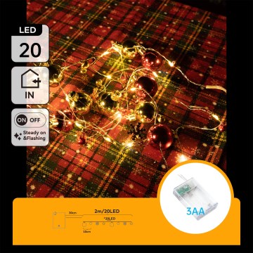 Aigostar - LED julelyskæde 20xLED/3xAA 2m varm hvid