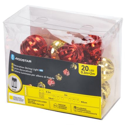 Aigostar - LED julelyskæde 20xLED/3xAA 2 m varm hvid