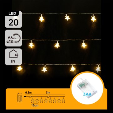Aigostar - LED julelyskæde 20xLED/3xAA 3,3m stjerner