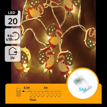 Aigostar - LED julelyskæde 20xLED/3xAA 3 m varm hvid Santa Claus