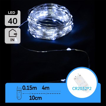 Aigostar - LED julelyskæde 40xLED/2x3V 4m kold hvid