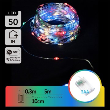 Aigostar - LED julelyskæde 50xLED/3xAA 5,3m flerfarvet