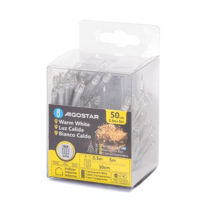 Aigostar - LED julelyskæde 50xLED/3xAA 5,3m varm hvid
