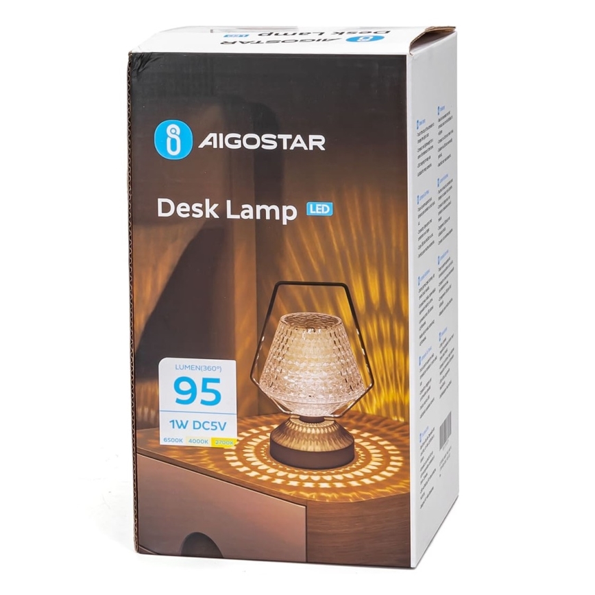 Aigostar - LED bordlampe dæmpbar og genopladelig LED/1W/5V 2700/4000/6500K 1800mAh 20 cm