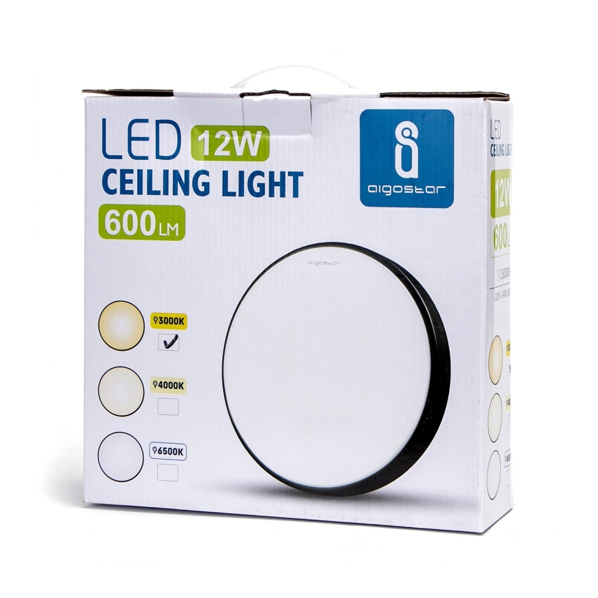 Aigostar - LED loftlampe LED/12W/230V 3000K diam. 23 cm sort