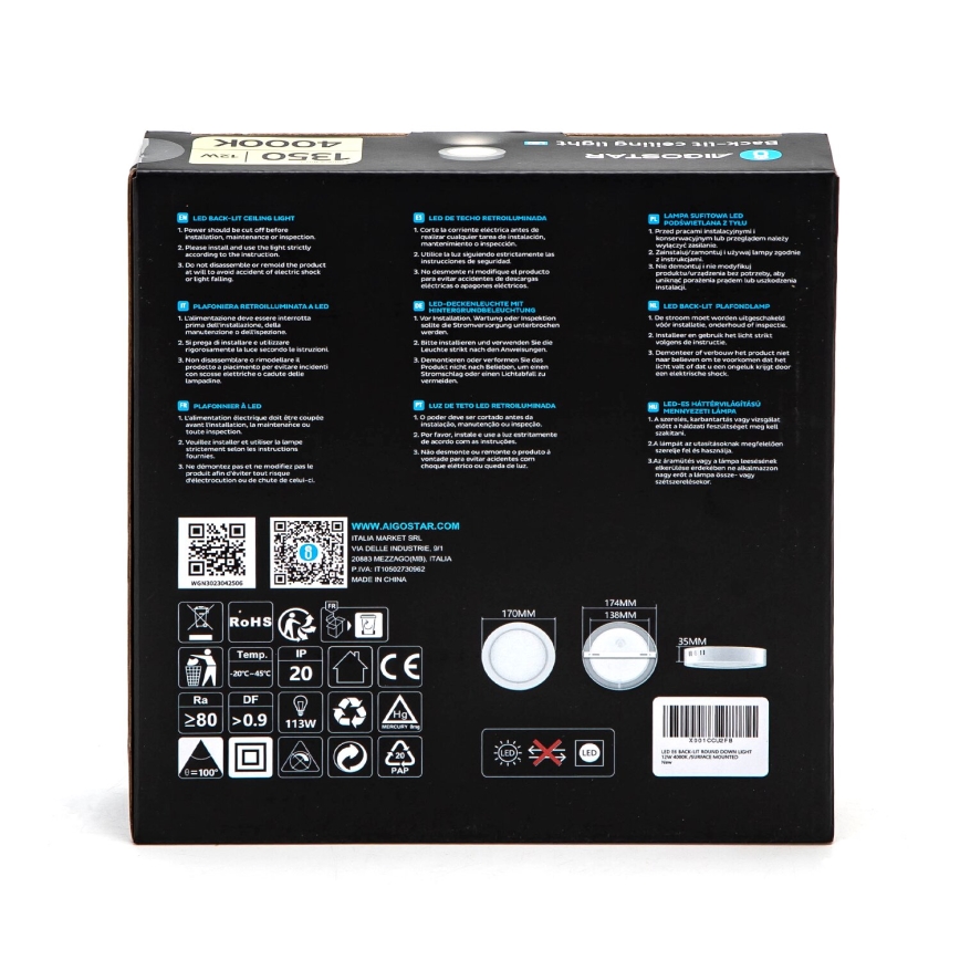 Aigostar - LED Loftlampe LED/12W/230V diameter 17,4 cm 4000K hvid