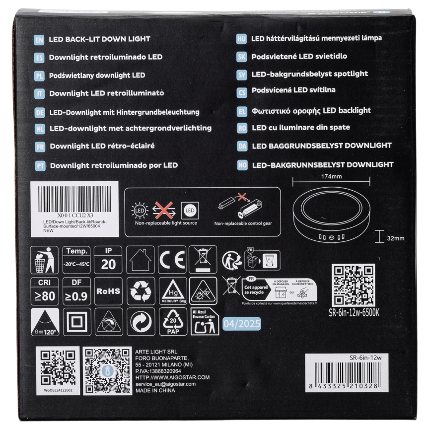Aigostar - LED Loftlampe LED/12W/230V diameter 17,4 cm 6500K hvid