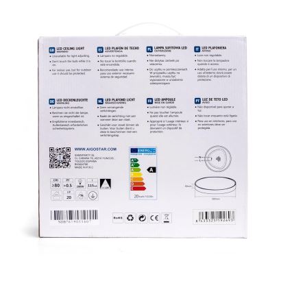 Aigostar - LED loftlampe LED/20W/230V 3000K diam. 30 cm grå