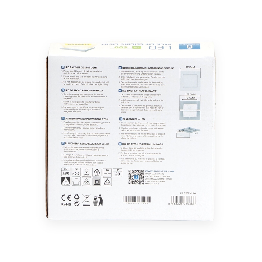 Aigostar - LED Loftlampe LED/6W/230V 12,2x12,2 cm 3000K hvid