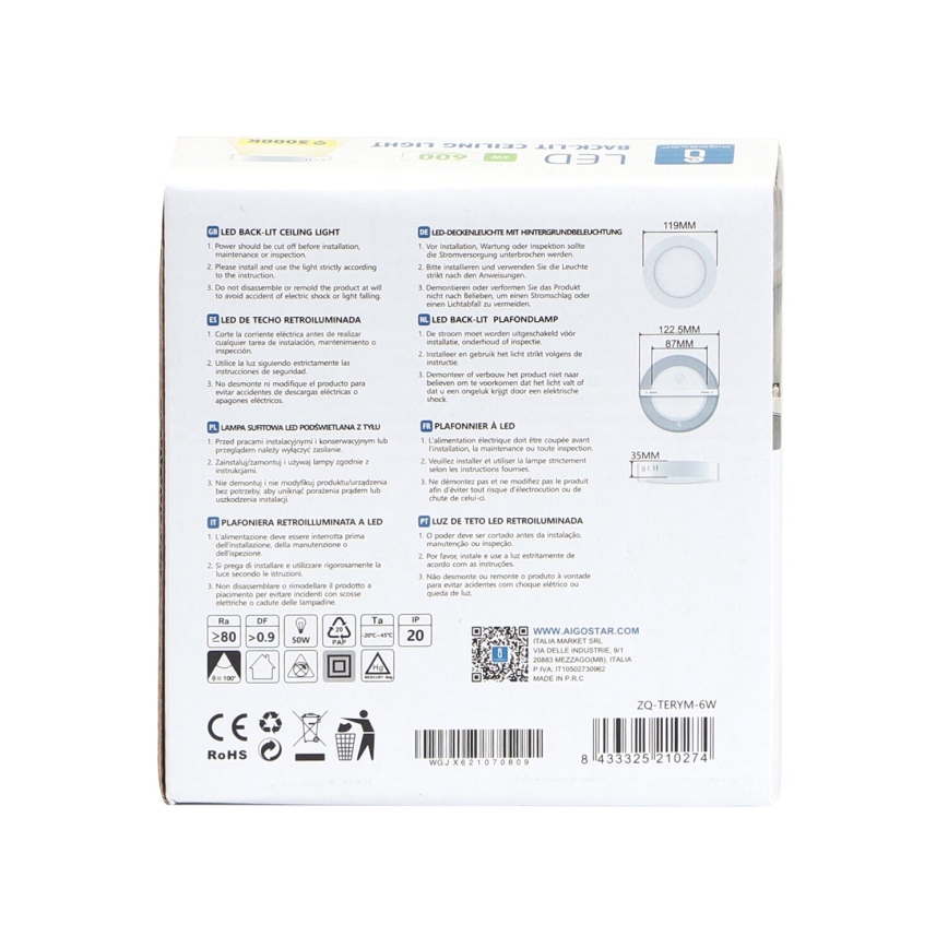 Aigostar - LED Loftlampe LED/6W/230V diameter 12,3 cm 3000K hvid