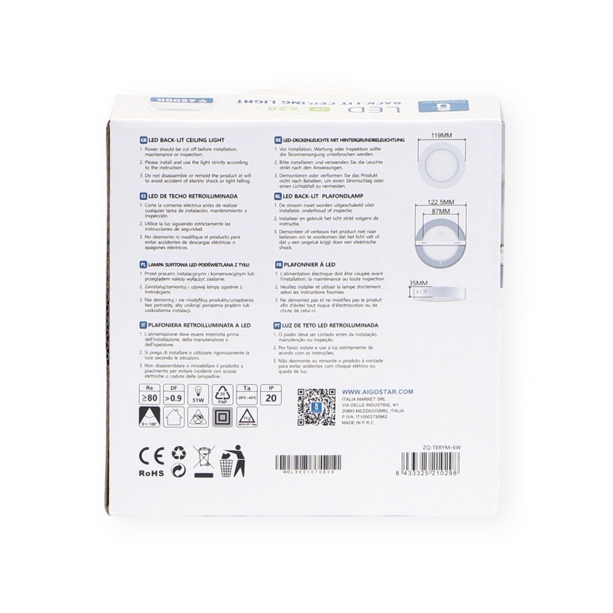 Aigostar - LED Loftlampe LED/6W/230V diameter 12,3 cm 3000K hvid