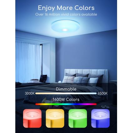 Aigostar - LED loftlampe m. RGBW-farver dæmpbar 18W/230V diameter 34 cm Wi-Fi