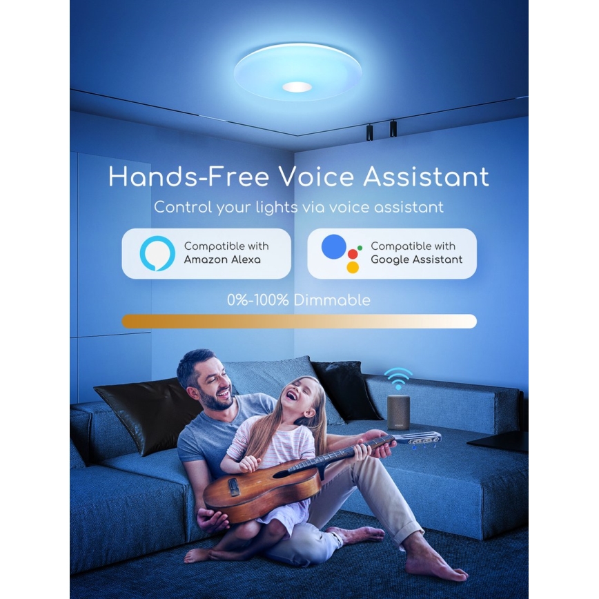 Aigostar - LED loftlampe m. RGBW-farver dæmpbar 18W/230V diameter 34 cm Wi-Fi