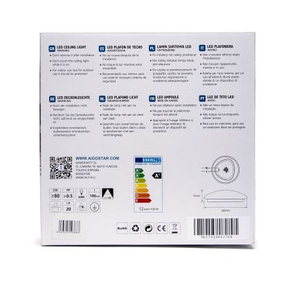 Aigostar - LED-loftlampe med sensor LED/12W/230V 3000K Ø 28 cm