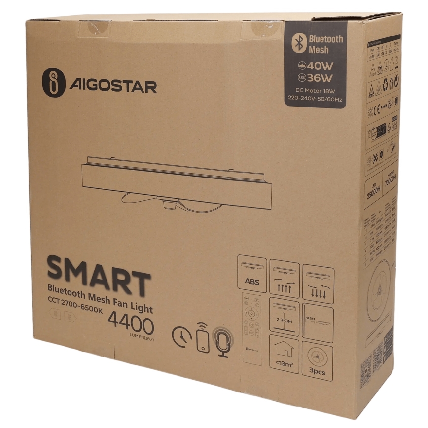 Aigostar - LED Loftlampe med ventilator dæmpbar MESH LED/40W/230V 2700-6500K sort + fjernbetjening