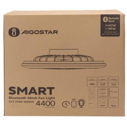 Aigostar - LED Loftlampe med ventilator dæmpbar MESH LED/40W/230V 2700-6500K hvid + fjernbetjening