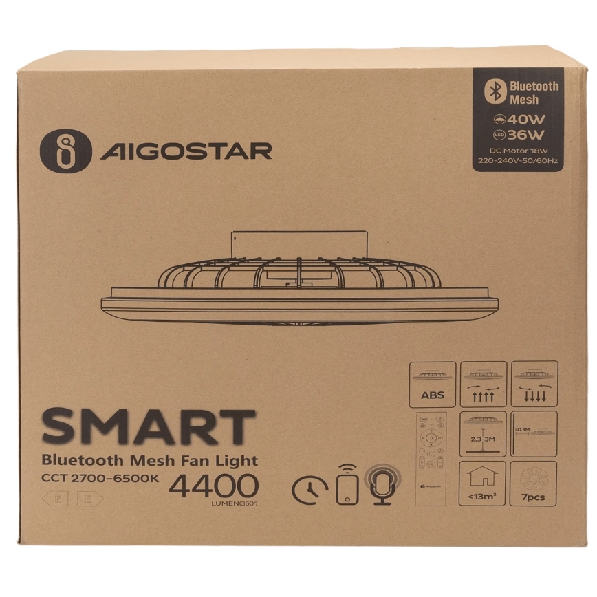 Aigostar - LED Loftlampe med ventilator dæmpbar MESH LED/40W/230V 2700-6500K hvid + fjernbetjening