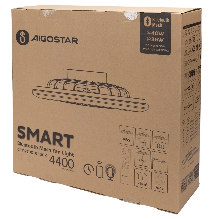 Aigostar - LED Loftlampe med ventilator dæmpbar MESH LED/40W/230V 2700-6500K hvid + fjernbetjening