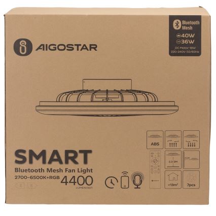 Aigostar - LED loftlampe med ventilator og RGB-farver dæmpbar MESH LED/40W/230V 2700-6500K hvid + fjernbetjening