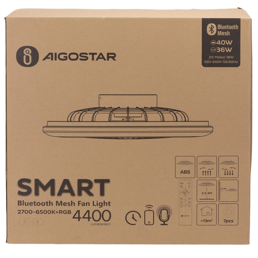 Aigostar - LED loftlampe med ventilator og RGB-farver dæmpbar MESH LED/40W/230V 2700-6500K hvid + fjernbetjening