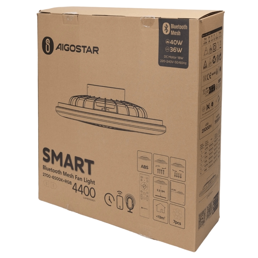 Aigostar - LED loftlampe med ventilator og RGB-farver dæmpbar MESH LED/40W/230V 2700-6500K hvid + fjernbetjening