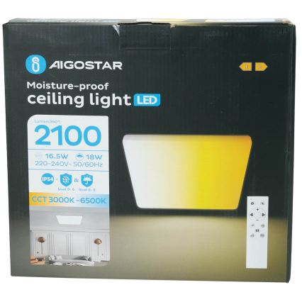 Aigostar - LED-dæmpbart loftarmatur til badeværelse LED/18W/230V 3000K-6500K IP54 + fjernbetjening