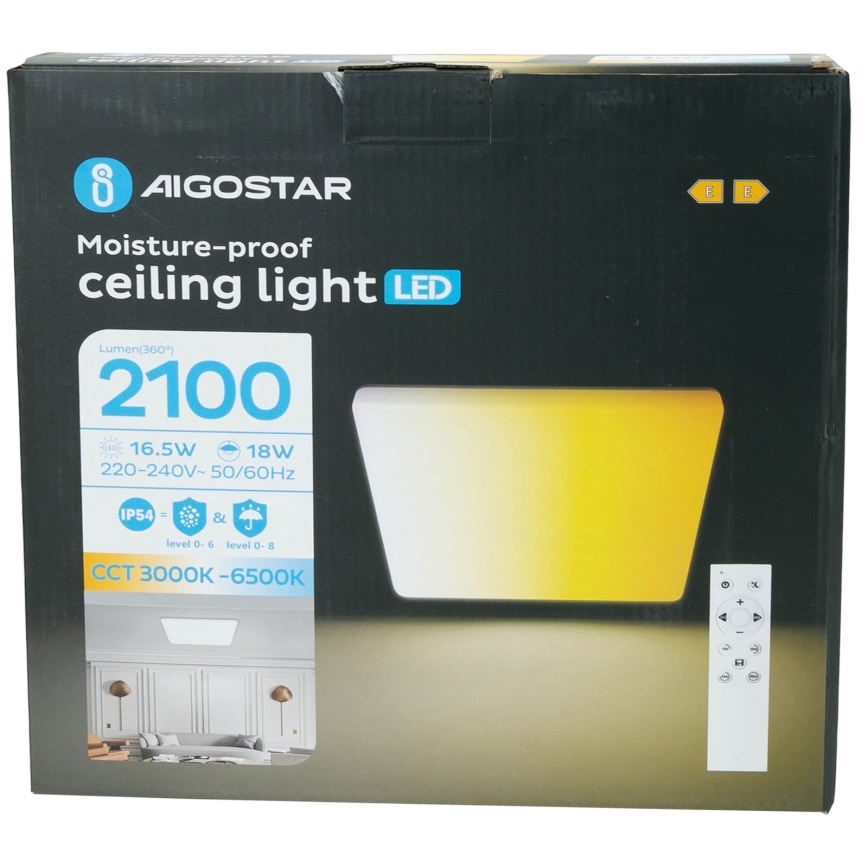 Aigostar - LED-dæmpbart loftarmatur til badeværelse LED/18W/230V 3000K-6500K IP54 + fjernbetjening