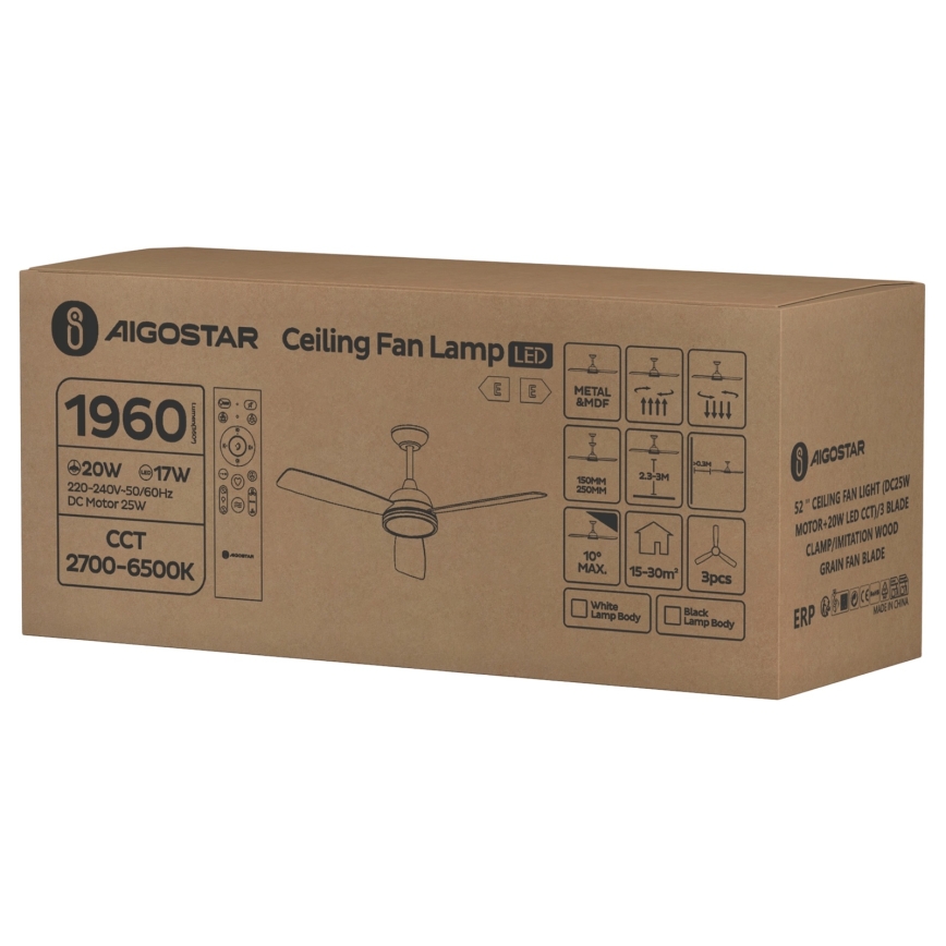 Aigostar - LED loftventilator dæmpbar LED/20W/230V 2700-6500K 132 cm hvid/beige + fjernbetjening