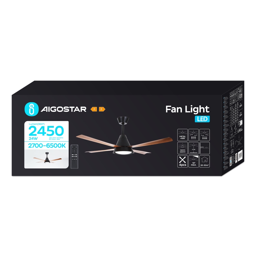 Aigostar - LED loftventilator dæmpbar LED/24W/230V 2700-6500K 132cm + fjernbetjening