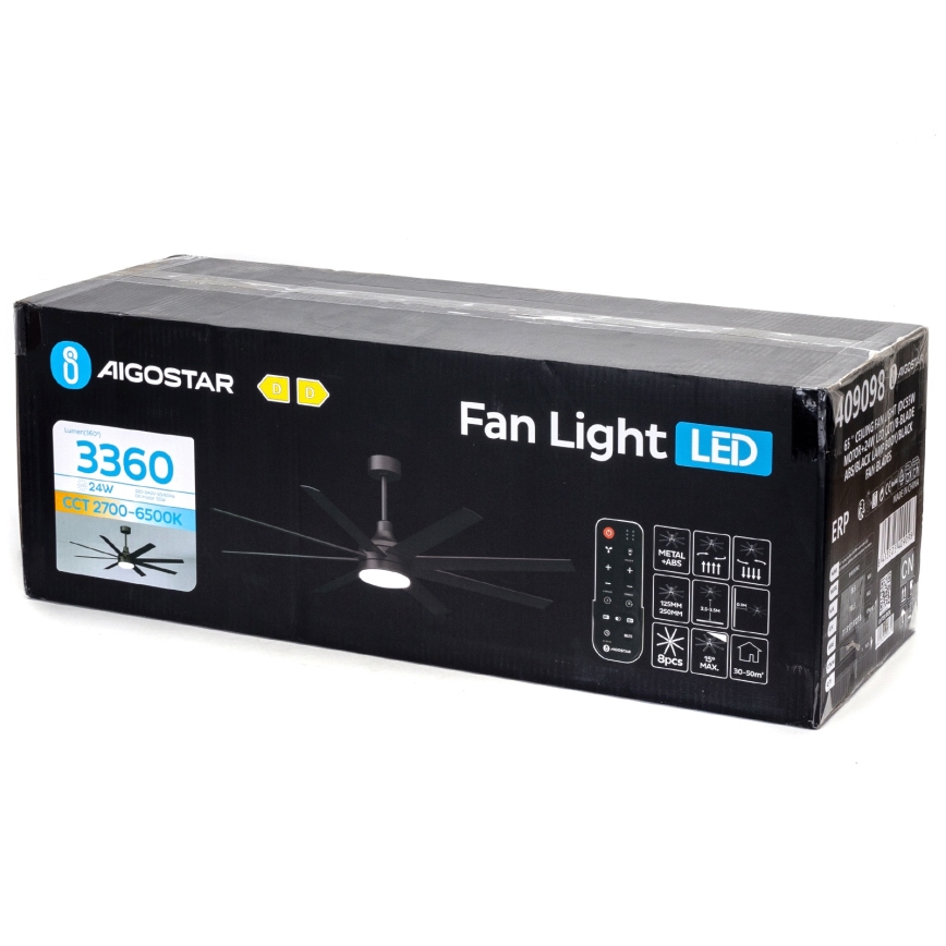 Aigostar - LED loftventilator dæmpbar LED/24W/230V 2700-6500K 165 cm sort + fjernbetjening
