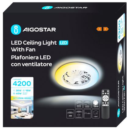 Aigostar - LED loftventilator dæmpbar LED/40W/230V 2700-6500K diameter 49 cm + fjernbetjening hvid