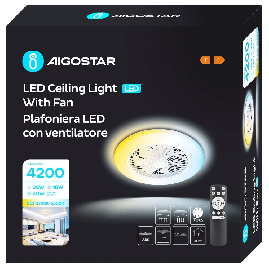 Aigostar - LED loftventilator dæmpbar LED/40W/230V 2700-6500K diameter 49 cm + fjernbetjening hvid